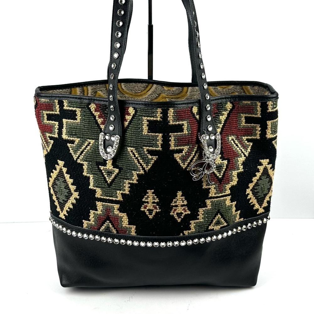 Raviani Handbag Southwest Tapestry Rhinestone NO Closure Cowgirl Large Tote Bag